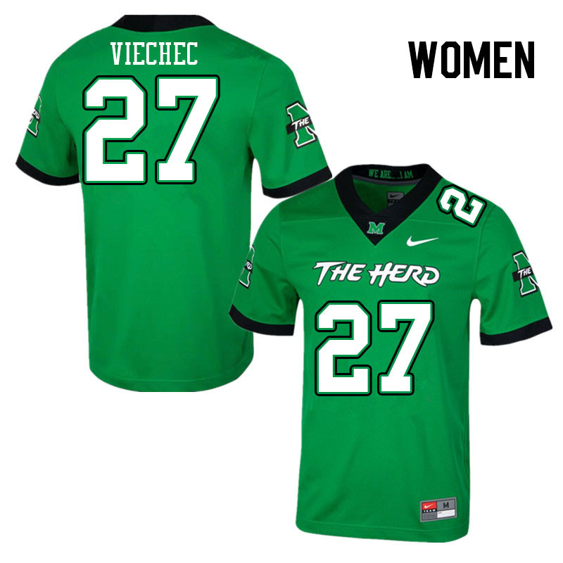Women #27 Marc Viechec Marshall Thundering Herd College Football Jerseys Stitched-Green - Click Image to Close
